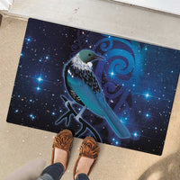 New Zealand Tui Bird Rubber Doormat The Pleiades Star Cluster and Koru Tribal Tattoo Galaxy Vibe LT03 - Polynesian Pride