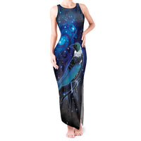 New Zealand Tui Bird Tank Maxi Dress The Pleiades Star Cluster and Koru Tribal Tattoo Galaxy Vibe