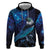 New Zealand Tui Bird Zip Hoodie The Pleiades Star Cluster and Koru Tribal Tattoo Galaxy Vibe