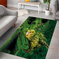 New Zealand Kākāpō Area Rug Silver Fern with Close up of Green Fern Leaves and Maori Tattoo