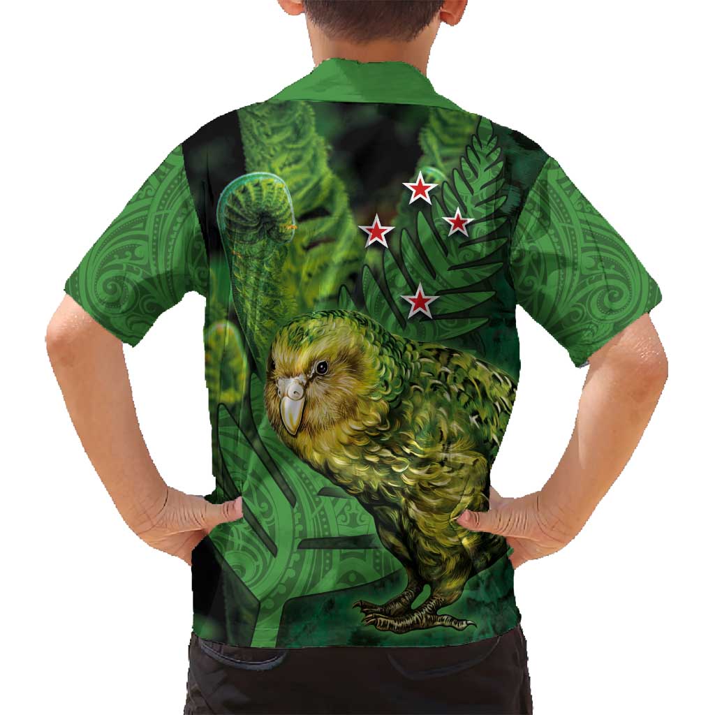 New Zealand Kkp Family Matching Off Shoulder Maxi Dress and Hawaiian Shirt Silver Fern with Close up of Green Fern Leaves and Maori Tattoo LT03 - Polynesian Pride