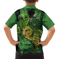 New Zealand Kkp Family Matching Off Shoulder Maxi Dress and Hawaiian Shirt Silver Fern with Close up of Green Fern Leaves and Maori Tattoo LT03 - Polynesian Pride