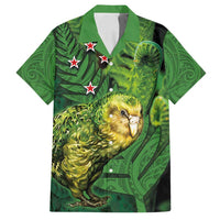 New Zealand Kkp Family Matching Off Shoulder Maxi Dress and Hawaiian Shirt Silver Fern with Close up of Green Fern Leaves and Maori Tattoo LT03 Dad's Shirt - Short Sleeve Green - Polynesian Pride