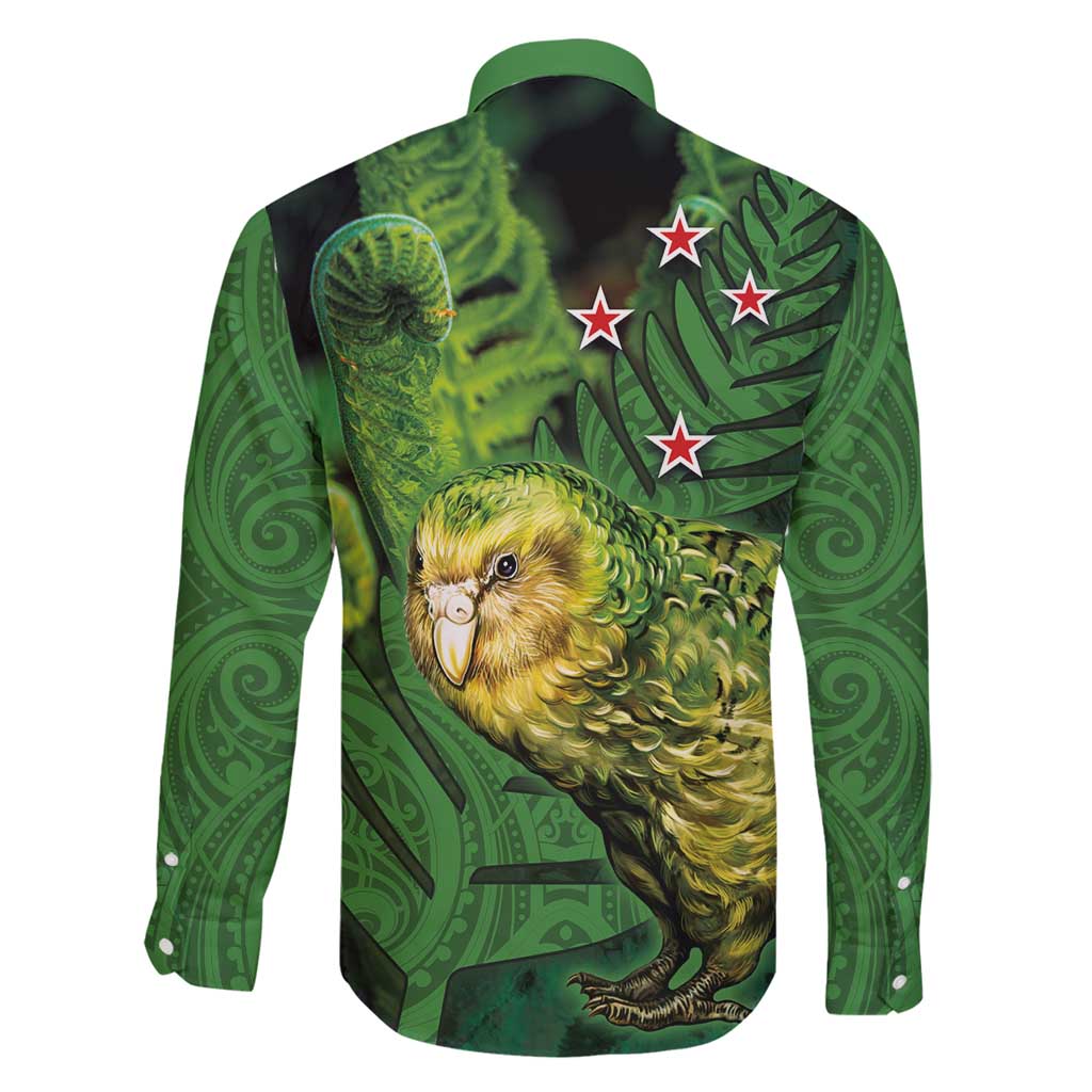New Zealand Kākāpō Family Matching Summer Maxi Dress and Hawaiian Shirt Silver Fern with Close up of Green Fern Leaves and Maori Tattoo