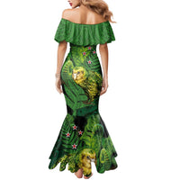 New Zealand Kkp Mermaid Dress Silver Fern with Close up of Green Fern Leaves and Maori Tattoo LT03 - Polynesian Pride