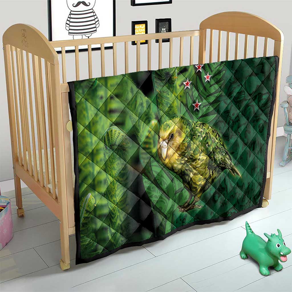 New Zealand Kkp Quilt Silver Fern with Close up of Green Fern Leaves and Maori Tattoo LT03 - Polynesian Pride