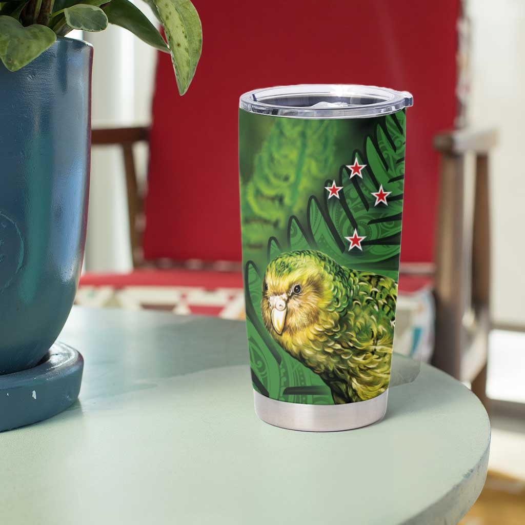New Zealand Kkp Tumbler Cup Silver Fern with Close up of Green Fern Leaves and Maori Tattoo LT03 - Polynesian Pride