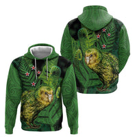 New Zealand Kkp Zip Hoodie Silver Fern with Close up of Green Fern Leaves and Maori Tattoo LT03 - Polynesian Pride