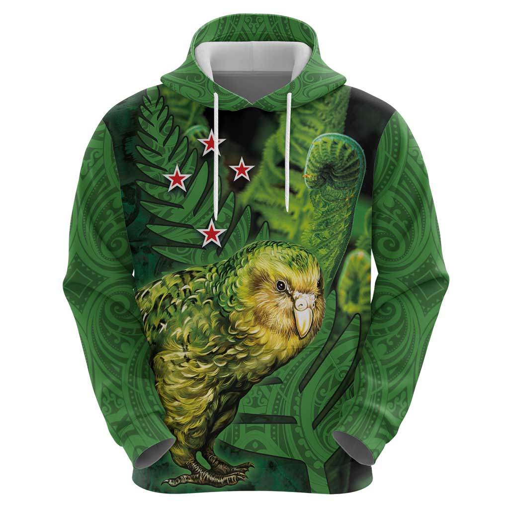 New Zealand Kkp Zip Hoodie Silver Fern with Close up of Green Fern Leaves and Maori Tattoo LT03 - Polynesian Pride