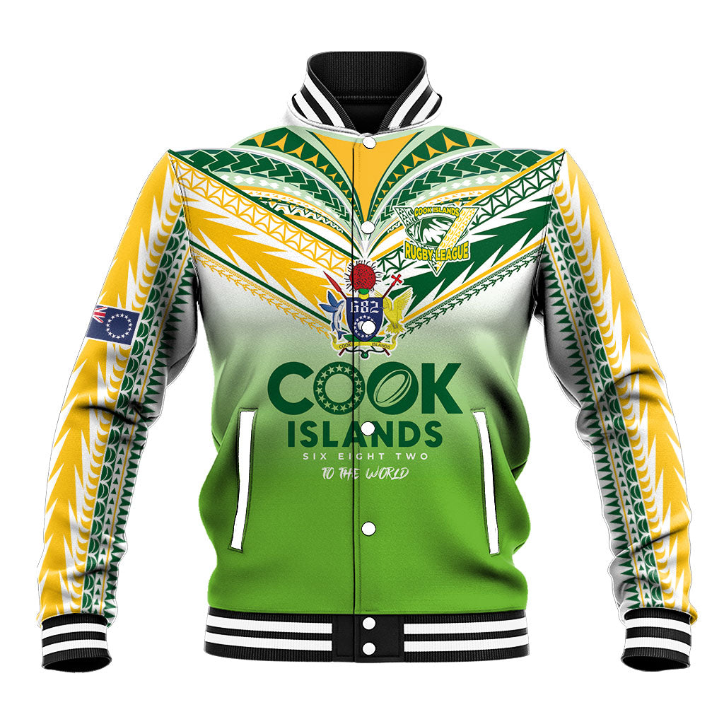 Cook Islands Rugby Baseball Jacket Six Eight Two to The World - Tatau Tribal Motif LT03 Unisex Multicolor - Polynesian Pride
