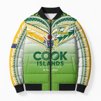 Cook Islands Rugby Bomber Puffer Jacket Six Eight Two to The World - Tatau Tribal Motif