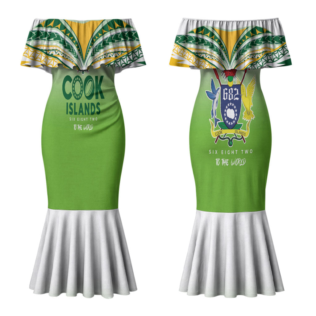 Cook Islands Rugby Couples Matching Mermaid Dress and Long Sleeve Button Shirt Six Eight Two to The World - Tatau Tribal Motif