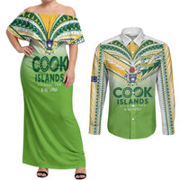 Cook Islands Rugby Couples Matching Off Shoulder Maxi Dress and Long Sleeve Button Shirt Six Eight Two to The World - Tatau Tribal Motif