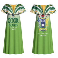 Cook Islands Rugby Couples Matching Off Shoulder Maxi Dress and Long Sleeve Button Shirt Six Eight Two to The World - Tatau Tribal Motif