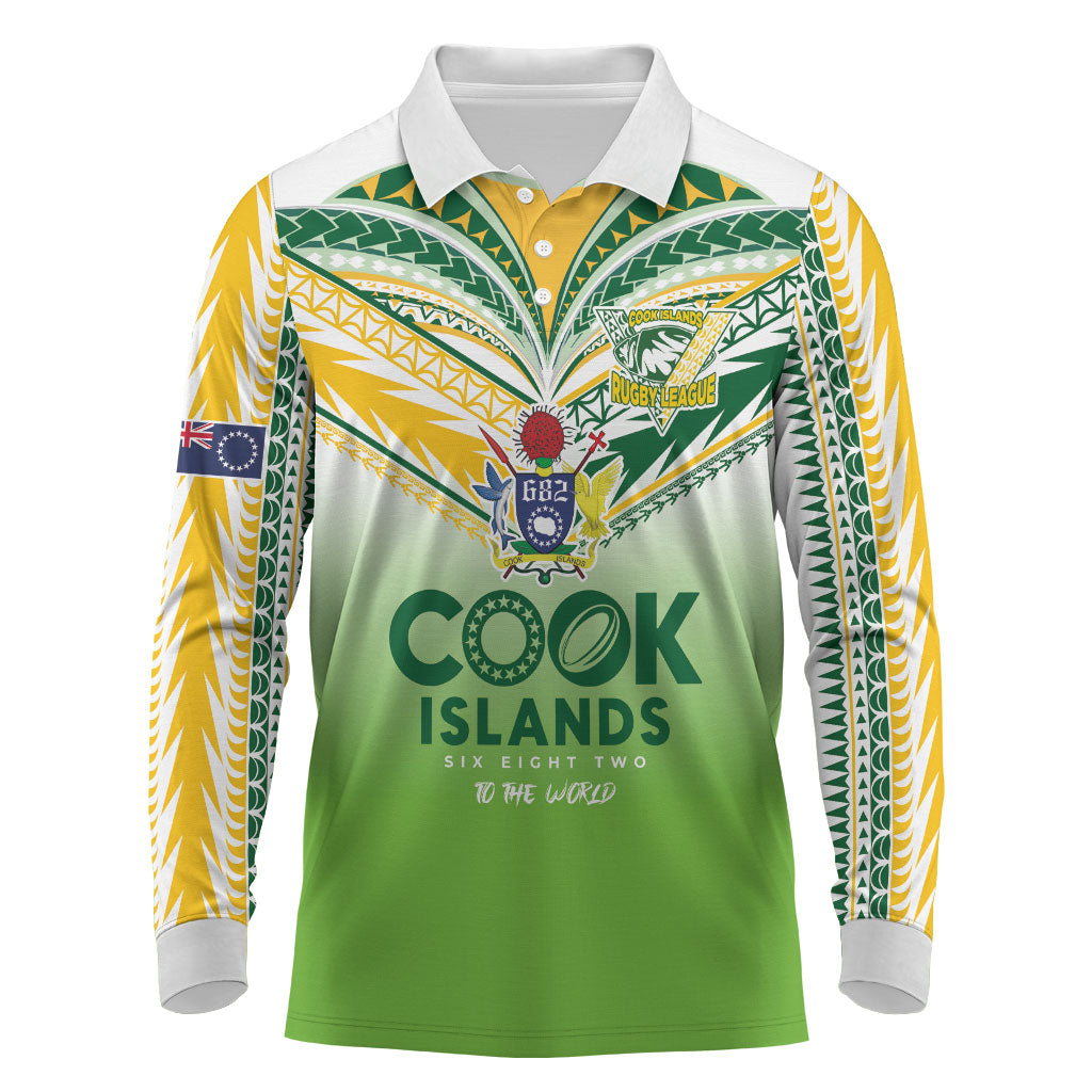 Cook Islands Rugby Long Sleeve Polo Shirt Six Eight Two to The World - Tatau Tribal Motif