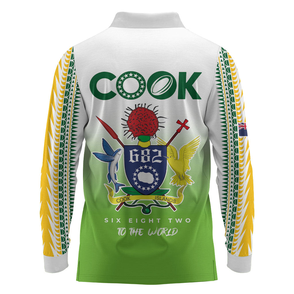 Cook Islands Rugby Long Sleeve Polo Shirt Six Eight Two to The World - Tatau Tribal Motif