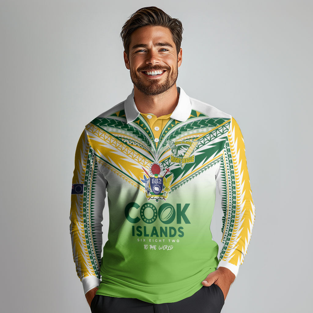 Cook Islands Rugby Long Sleeve Polo Shirt Six Eight Two to The World - Tatau Tribal Motif