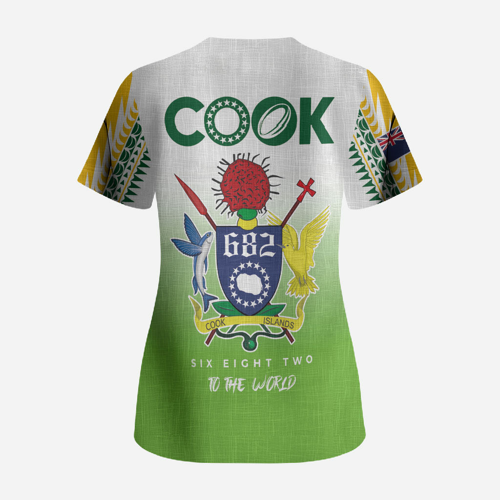 Cook Islands Rugby Scrub Top Six Eight Two to The World - Tatau Tribal Motif