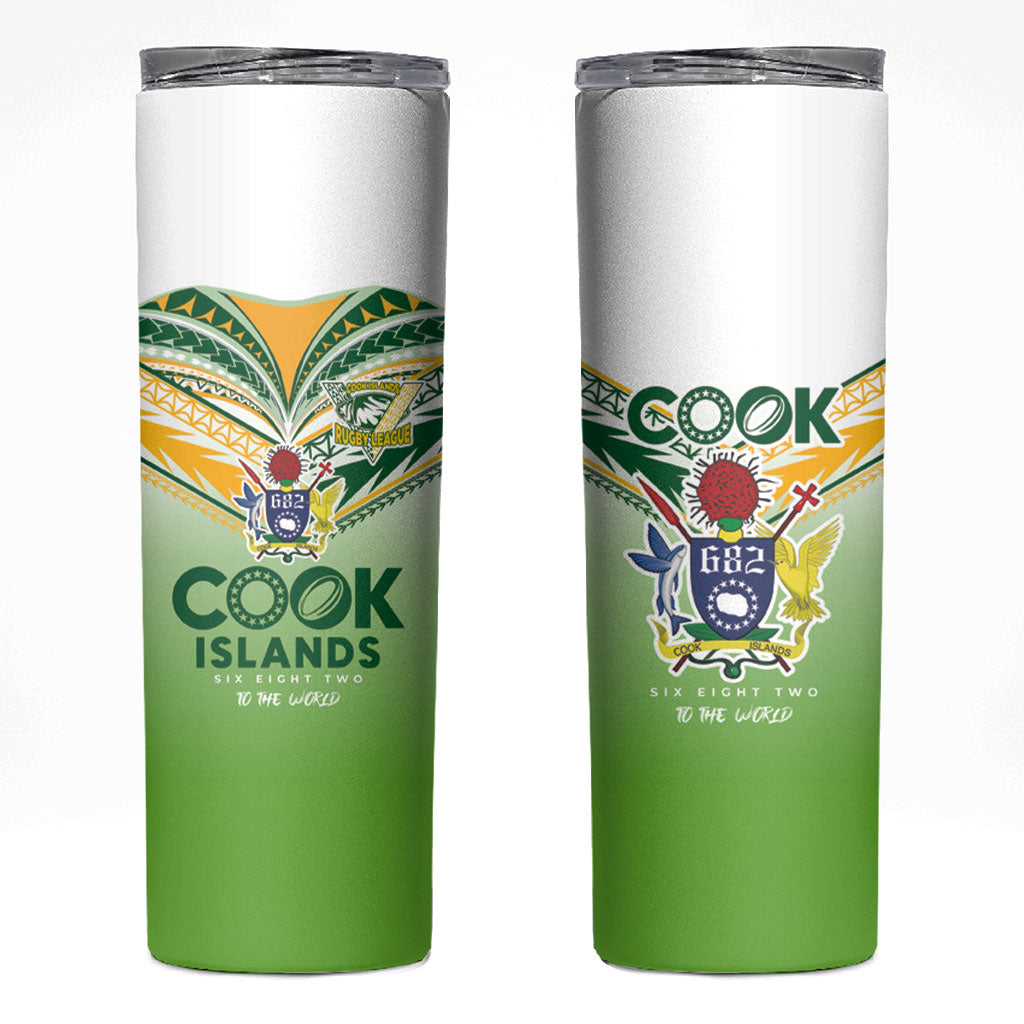 Cook Islands Rugby Skinny Tumbler Six Eight Two to The World - Tatau Tribal Motif