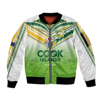 Cook Islands Rugby Sleeve Zip Bomber Jacket Six Eight Two to The World - Tatau Tribal Motif