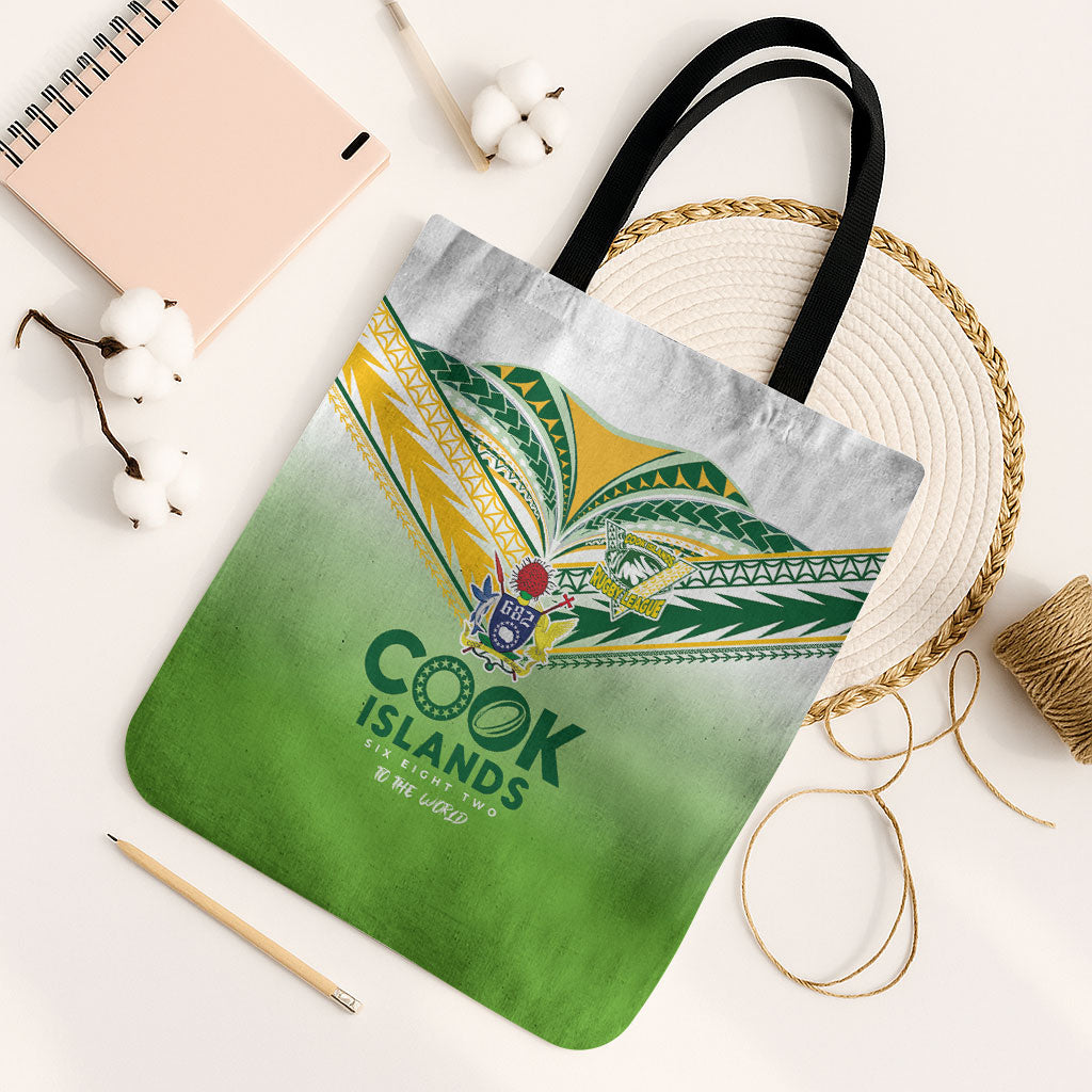 Cook Islands Rugby Tote Bag Six Eight Two to The World - Tatau Tribal Motif LT03 Black Strap One Size Multicolor - Polynesian Pride