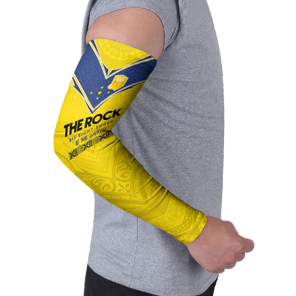 Niue Rugby Custom Arm Sleeves Six Eight Three to The World - Hiapo Tribal Motif