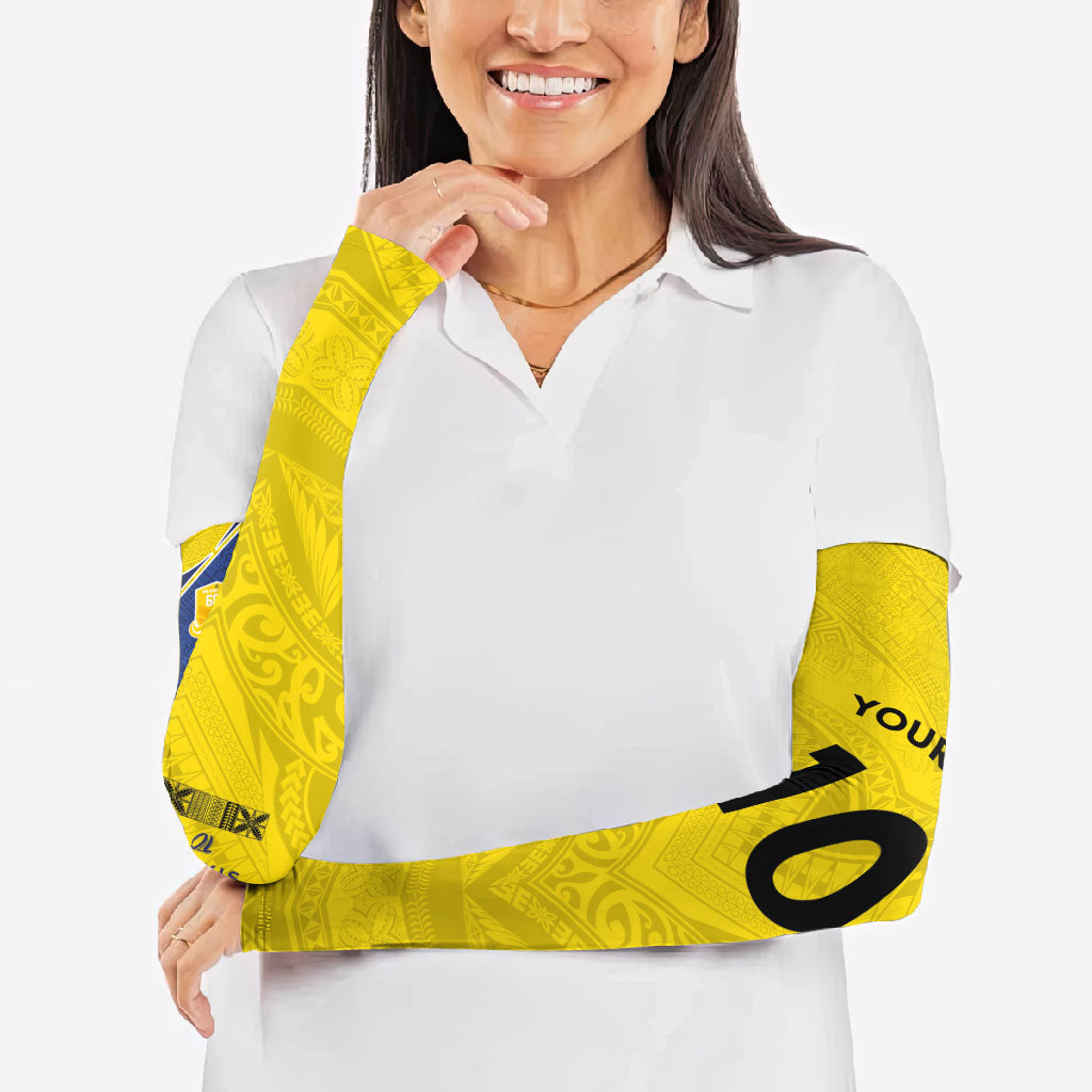 Niue Rugby Custom Arm Sleeves Six Eight Three to The World - Hiapo Tribal Motif