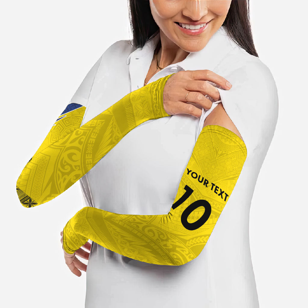 Niue Rugby Custom Arm Sleeves Six Eight Three to The World - Hiapo Tribal Motif