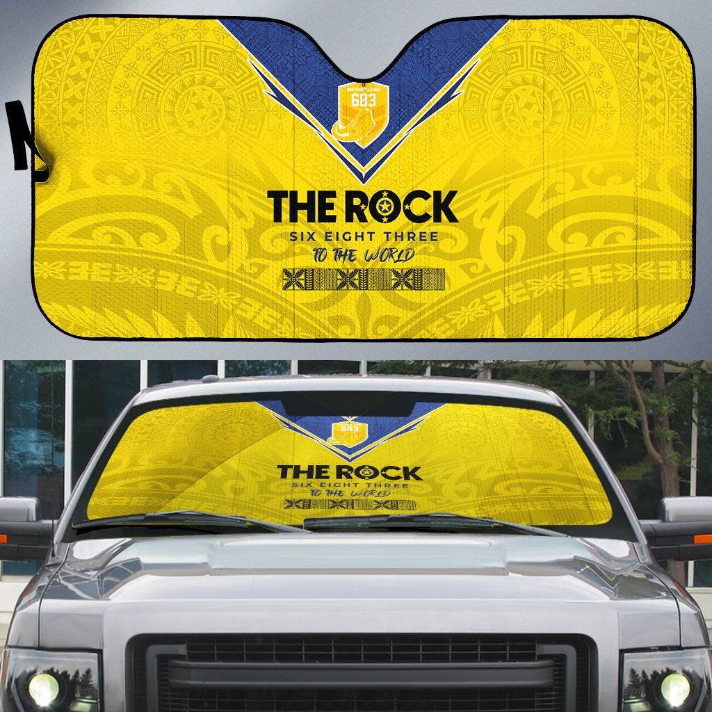 Niue Rugby Auto Sun Shade Six Eight Three to The World - Hiapo Tribal Motif LT03 Multicolor - Polynesian Pride