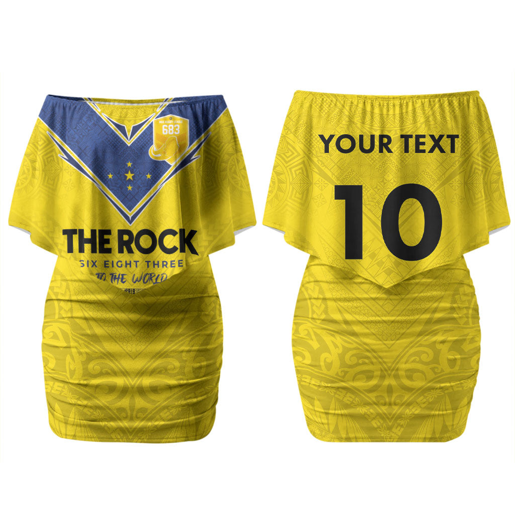 Niue Rugby Custom Couples Matching Off Shoulder Short Dress and Long Sleeve Button Shirt Six Eight Three to The World - Hiapo Tribal Motif