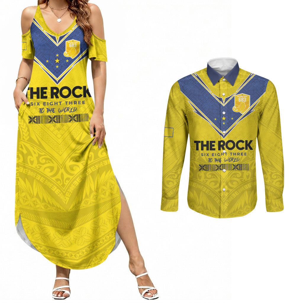 Niue Rugby Custom Couples Matching Summer Maxi Dress and Long Sleeve Button Shirt Six Eight Three to The World - Hiapo Tribal Motif