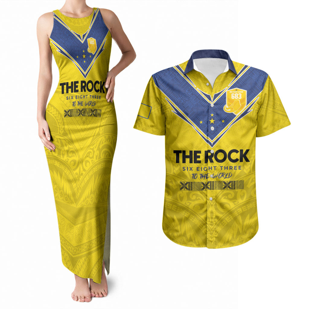 Niue Rugby Custom Couples Matching Tank Maxi Dress and Hawaiian Shirt Six Eight Three to The World - Hiapo Tribal Motif