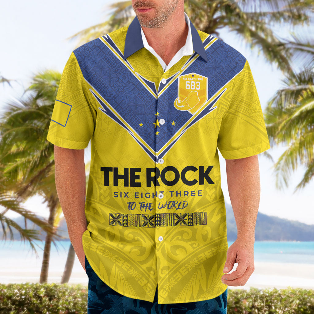 Niue Rugby Custom Hawaiian Shirt Six Eight Three to The World - Hiapo Tribal Motif
