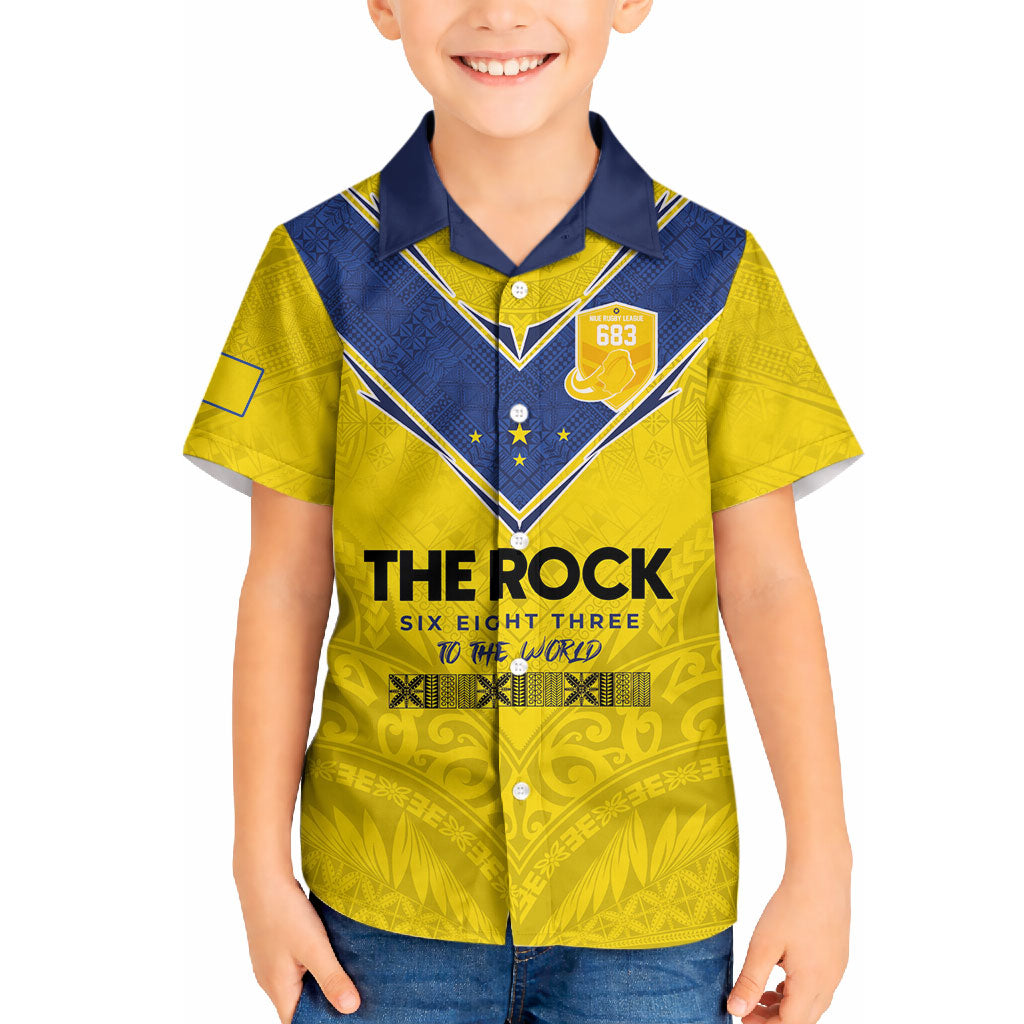 Niue Rugby Custom Hawaiian Shirt Six Eight Three to The World - Hiapo Tribal Motif