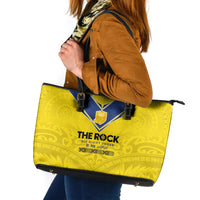 Niue Rugby Leather Tote Bag Six Eight Three to The World - Hiapo Tribal Motif