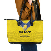 Niue Rugby Leather Tote Bag Six Eight Three to The World - Hiapo Tribal Motif