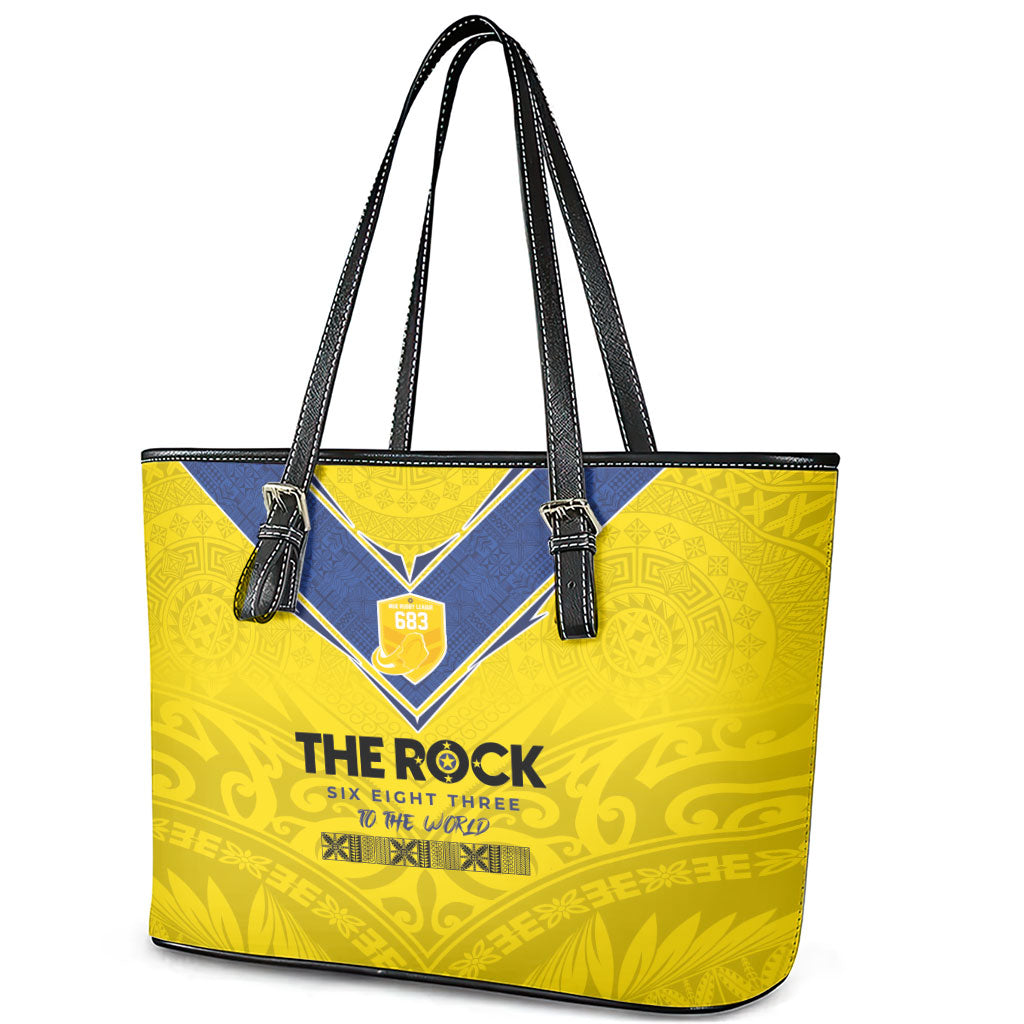 Niue Rugby Leather Tote Bag Six Eight Three to The World - Hiapo Tribal Motif