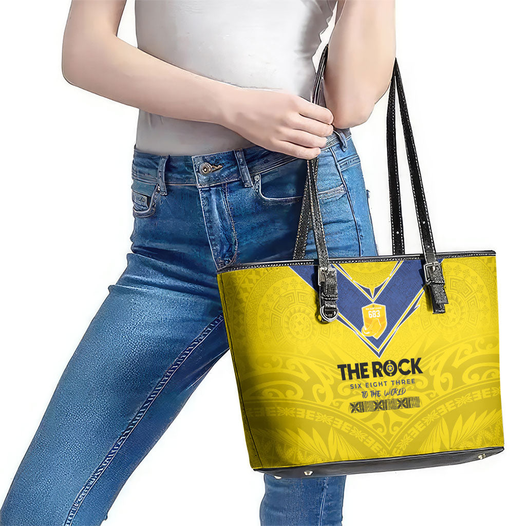 Niue Rugby Leather Tote Bag Six Eight Three to The World - Hiapo Tribal Motif