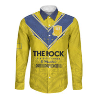 Niue Rugby Custom Long Sleeve Button Shirt Six Eight Three to The World - Hiapo Tribal Motif