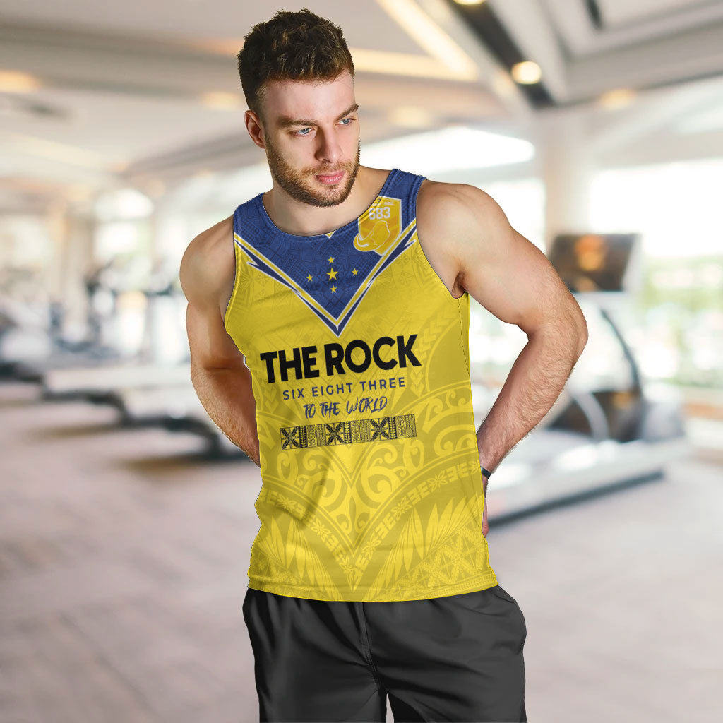 Niue Rugby Custom Men Tank Top Six Eight Three to The World - Hiapo Tribal Motif