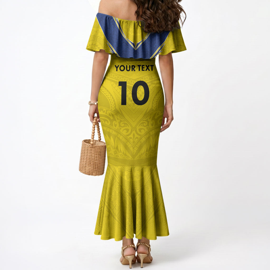 Niue Rugby Custom Mermaid Dress Six Eight Three to The World - Hiapo Tribal Motif