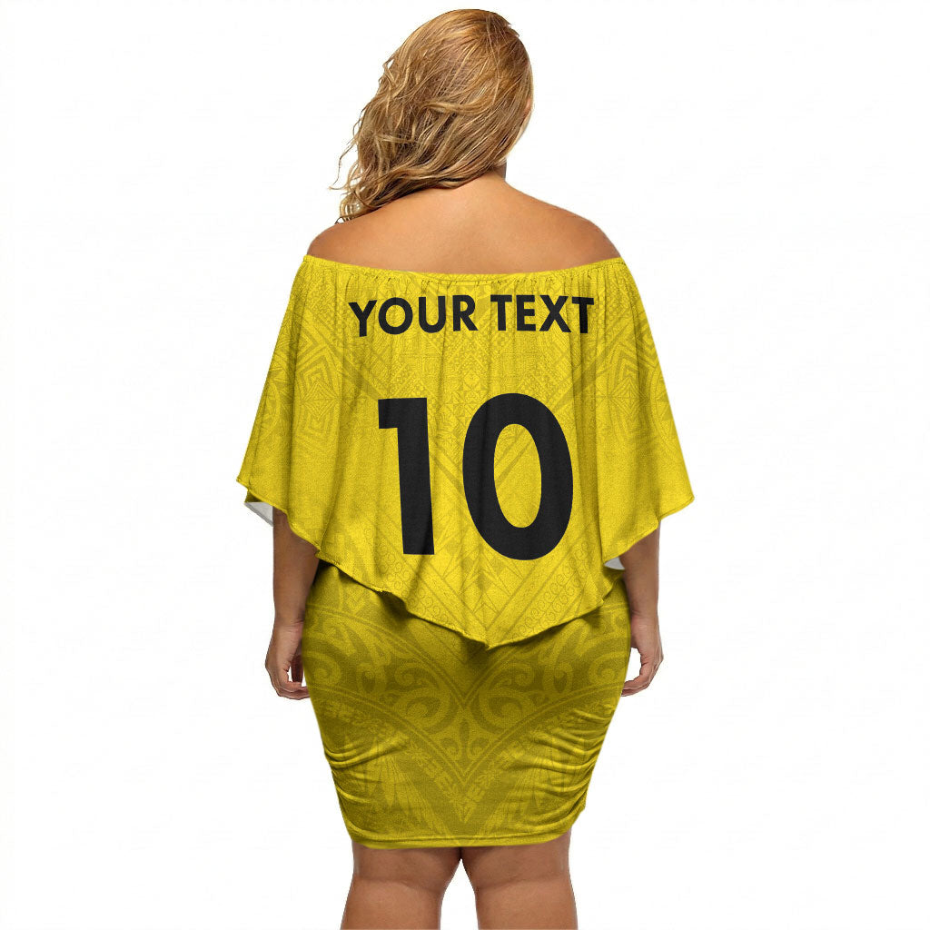 Niue Rugby Custom Off Shoulder Short Dress Six Eight Three to The World - Hiapo Tribal Motif