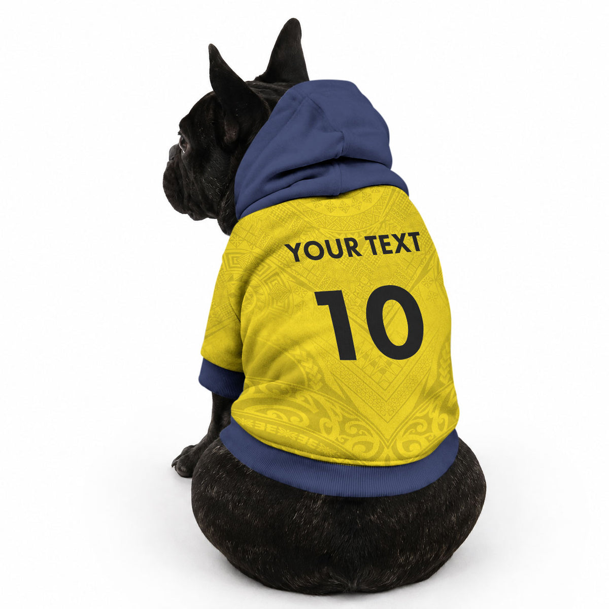 Niue Rugby Custom Pet Hoodie Six Eight Three to The World - Hiapo Tribal Motif
