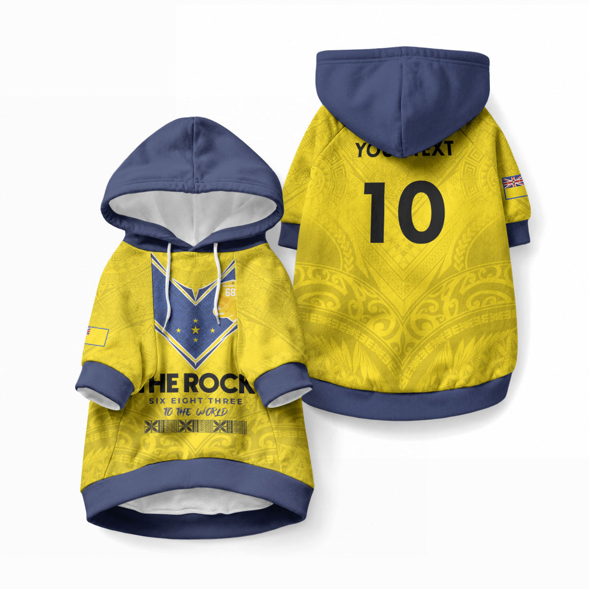 Niue Rugby Custom Pet Hoodie Six Eight Three to The World - Hiapo Tribal Motif