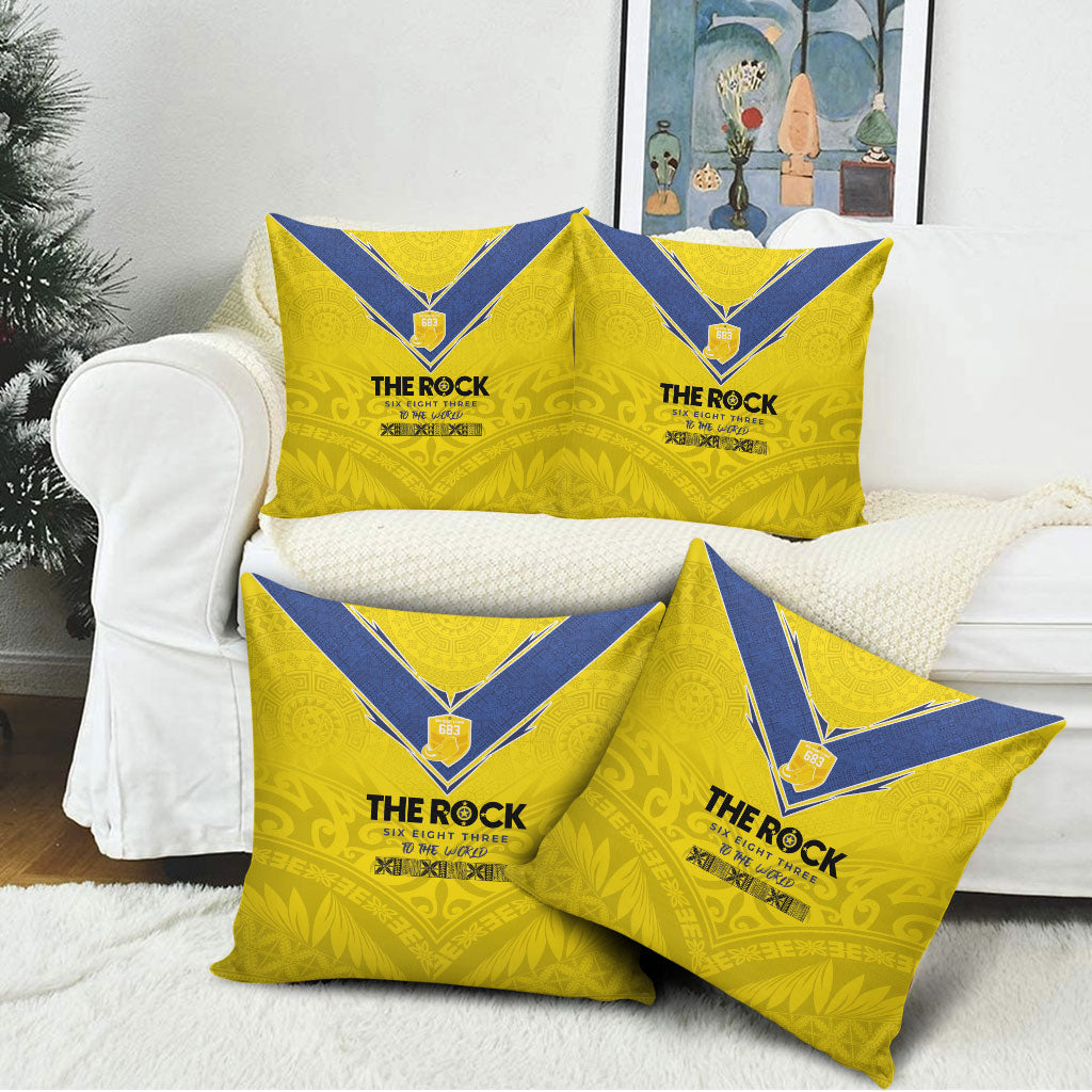 Niue Rugby Pillow Cover Six Eight Three to The World - Hiapo Tribal Motif