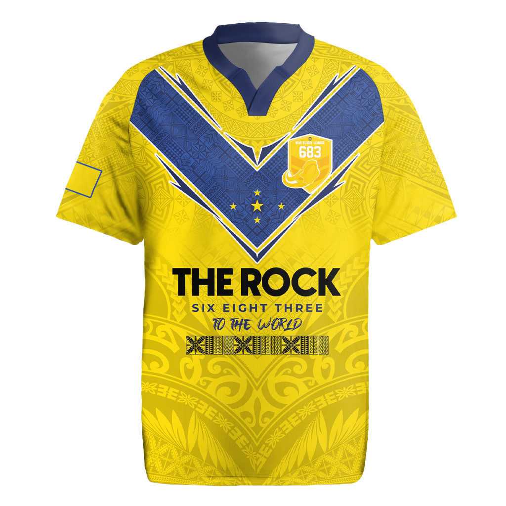 Niue Rugby Custom Rugby Jersey Six Eight Three to The World - Hiapo Tribal Motif
