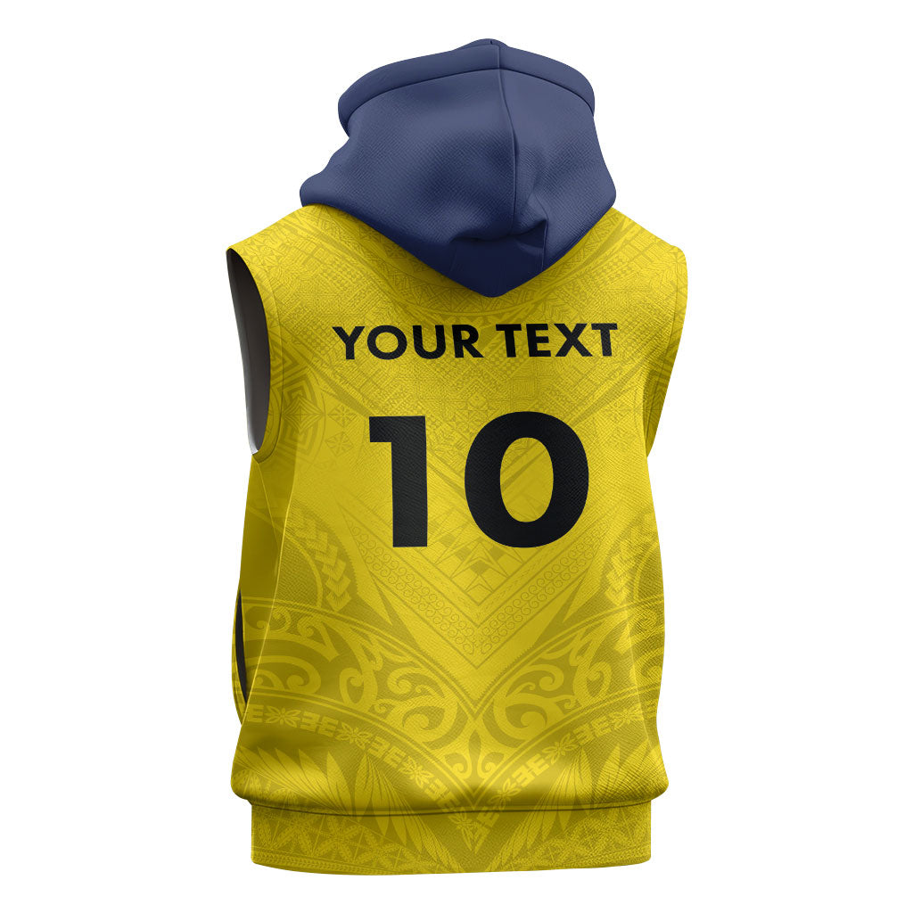 Niue Rugby Custom Sleeveless Hoodie Six Eight Three to The World - Hiapo Tribal Motif