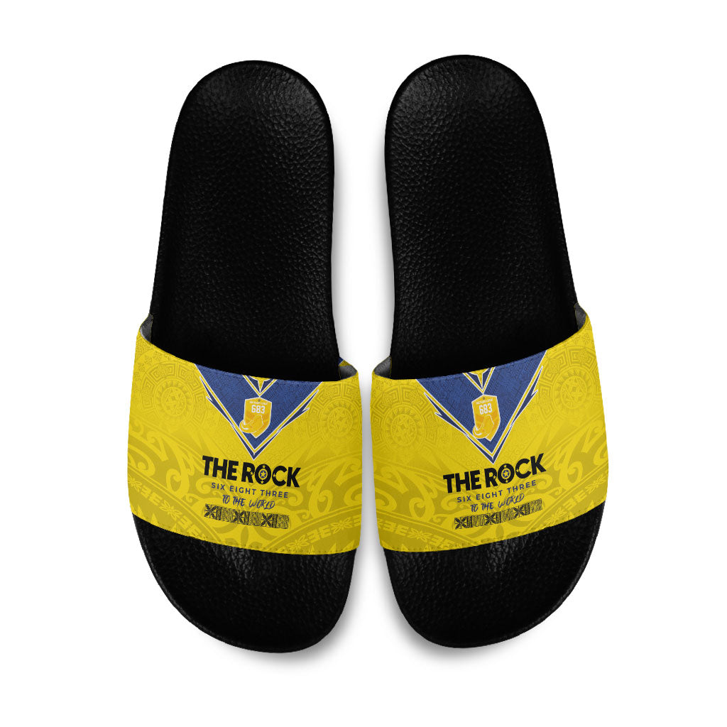 Niue Rugby Slide Sandals Six Eight Three to The World - Hiapo Tribal Motif LT03 Multicolor - Polynesian Pride