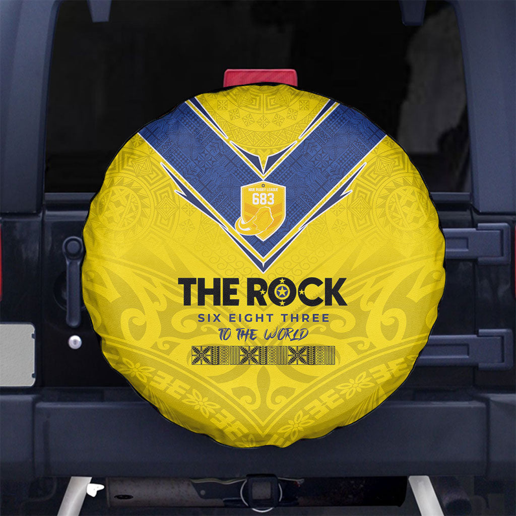 Niue Rugby Spare Tire Cover Six Eight Three to The World - Hiapo Tribal Motif