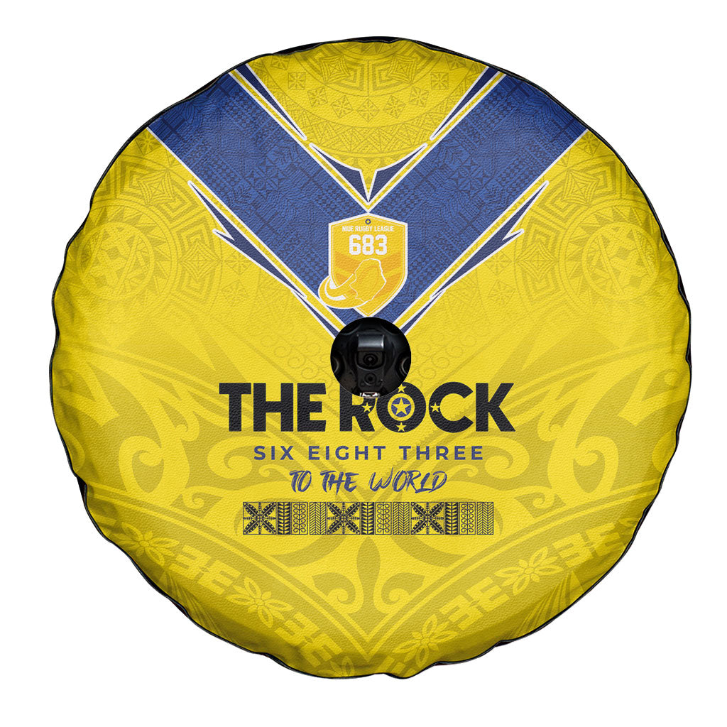Niue Rugby Spare Tire Cover Six Eight Three to The World - Hiapo Tribal Motif